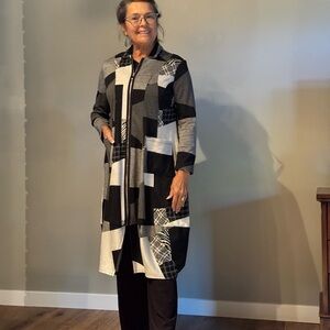 Patchwork Black and Gray Women's Blazer